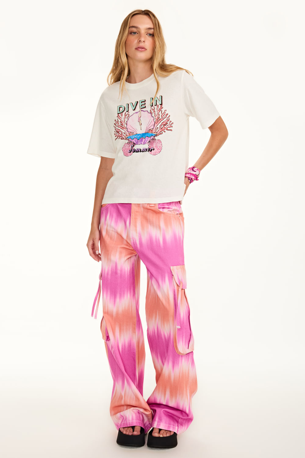 Calça Jeans Positano - Rosa Estampa Tie Dye